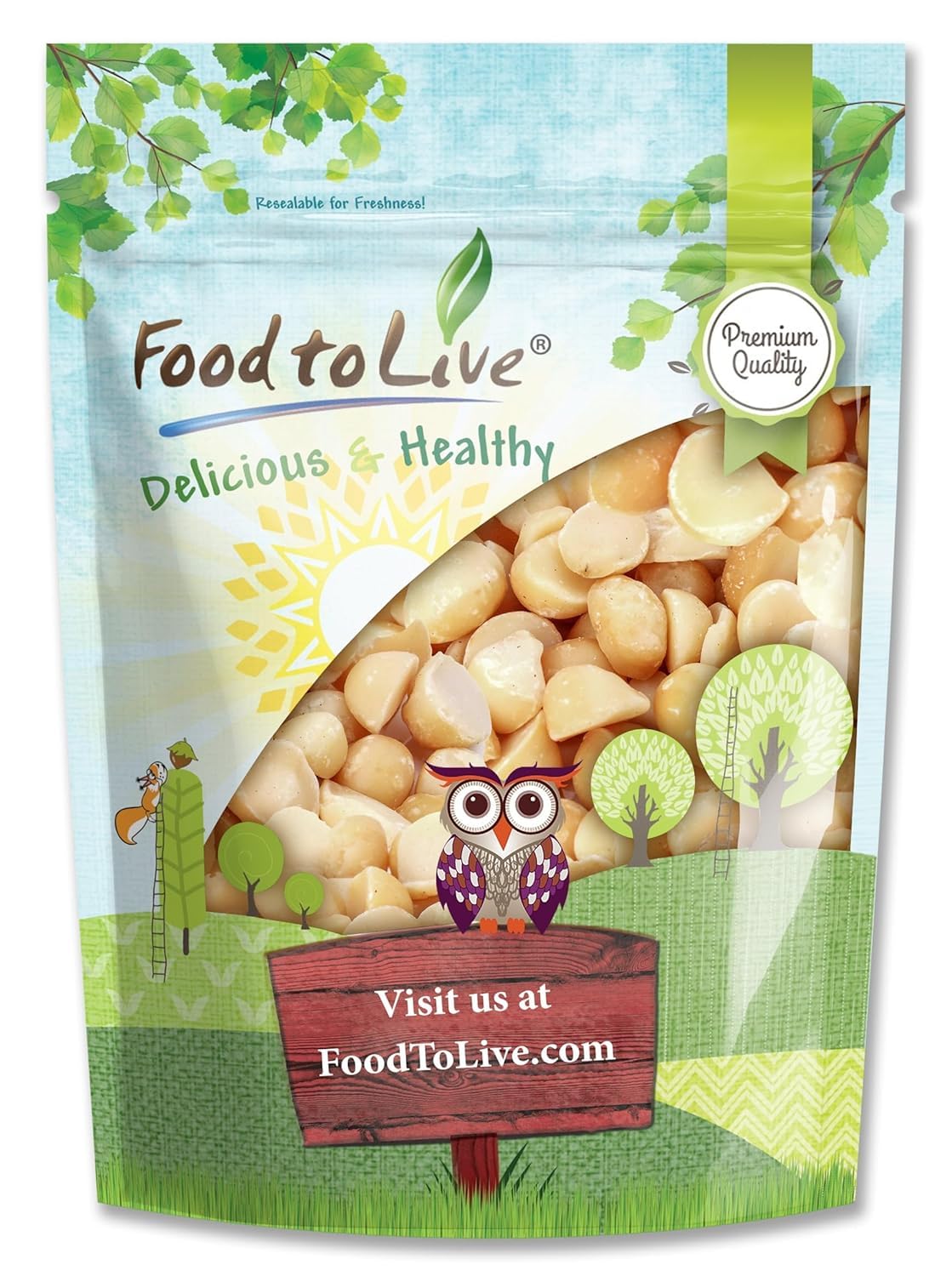 Food to Live Macadamia Nut Halves & Pieces, 2 Pounds - Raw, Shelled, Unsalted, Kosher, Vegan, Bulk. Keto Snack. Good Source of Healthy Fats. Great