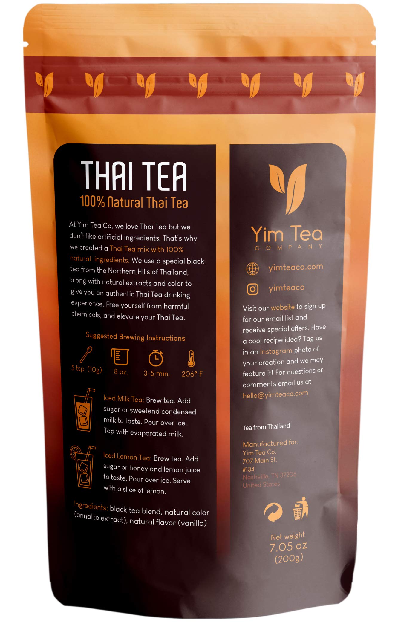 Yim Thai Tea - 100% Natural Loose Leaf Mix - No Artificial Coloring or Flavoring (200g)