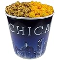Signature Popcorn - Gourmet 1-Gallon Blue Chicago Skyline Reusable Plastic Bucket Tin - Half Caramel Half Cheddar Cheese Flavor - Holiday, Party