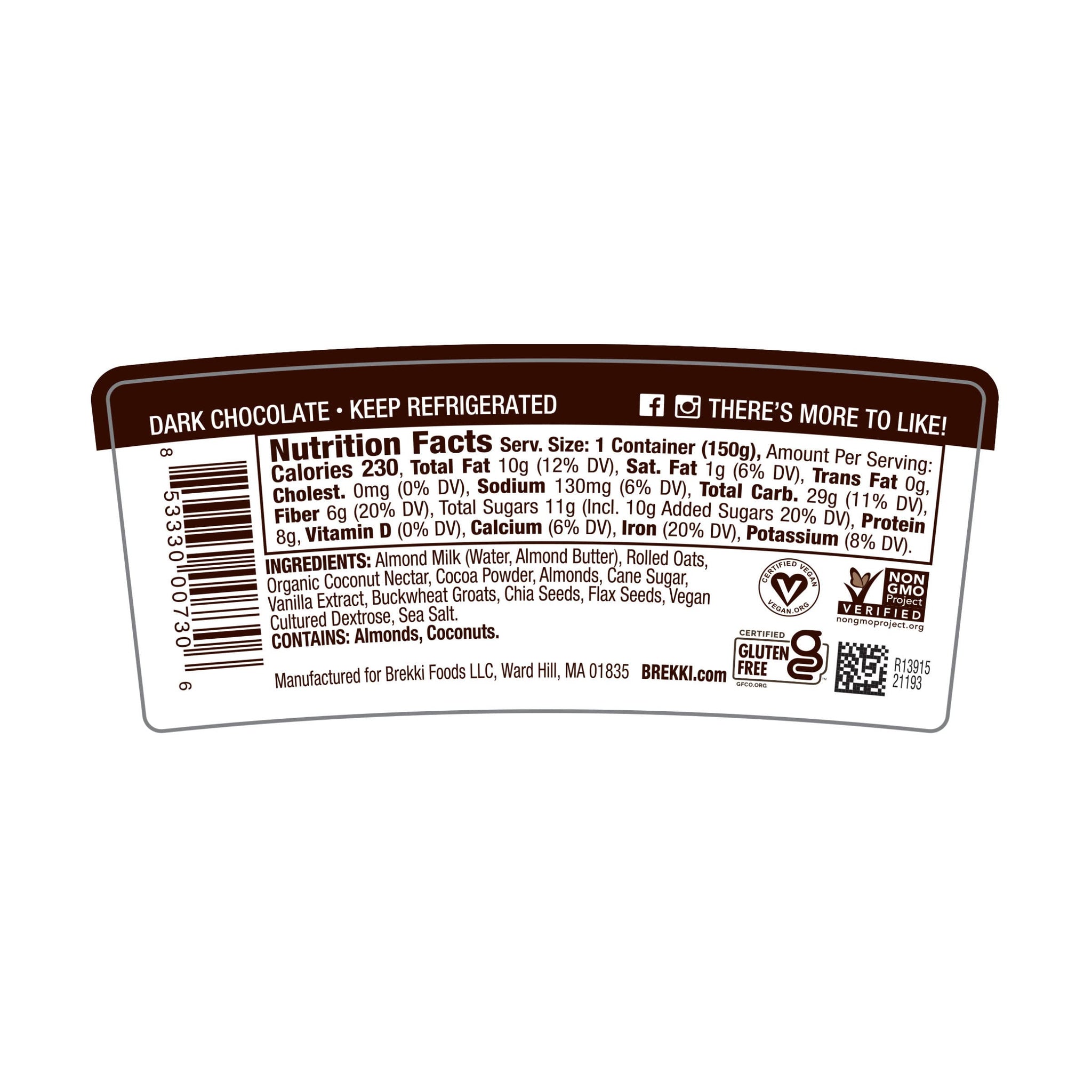 Brekki, Overnight Oats Dark Chocolate, 5.3 Ounce