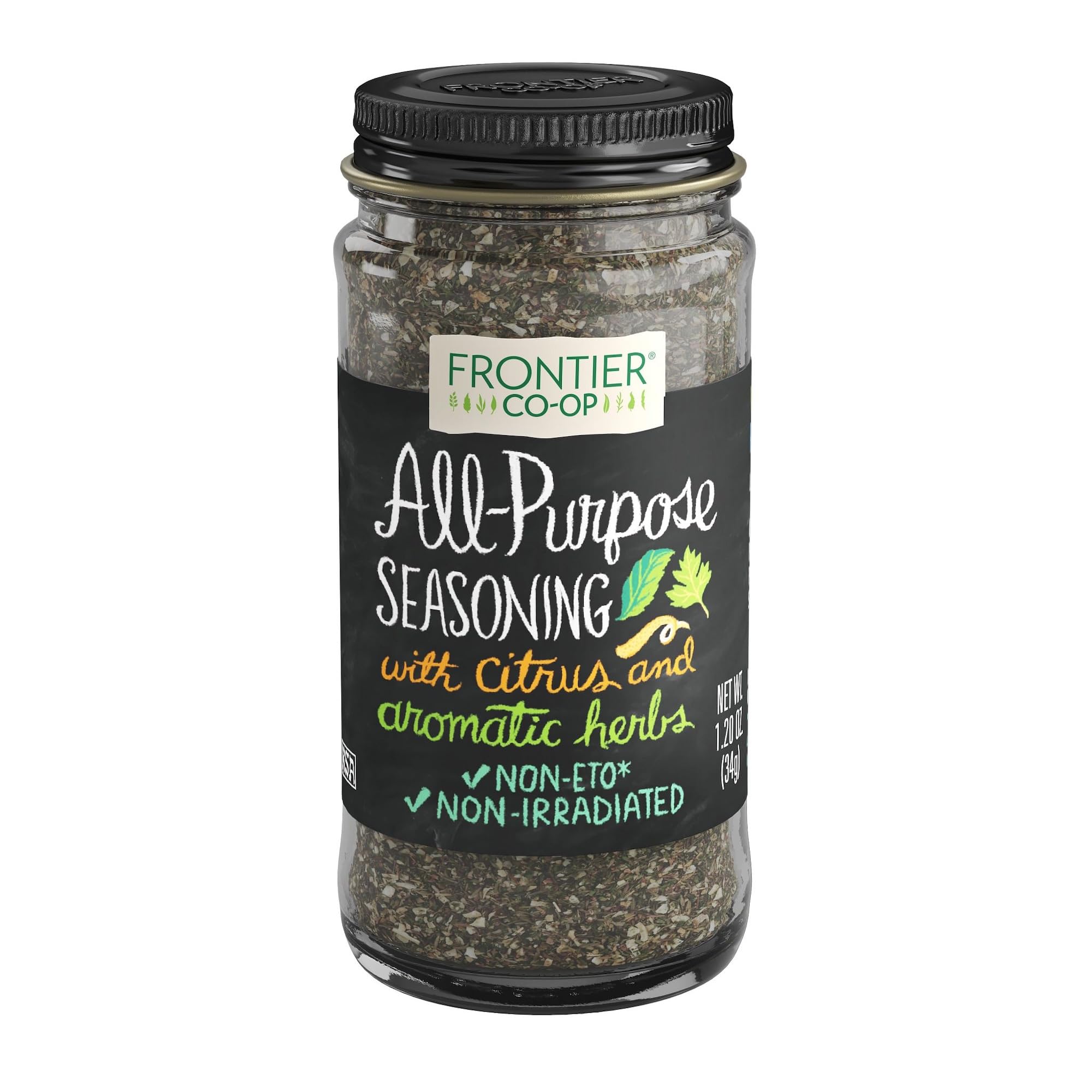 Frontier Co-op All-Purpose Seasoning, Onion, Parsley, Basil, Lemon Peel, Thyme, Garlic and other Aromatic Spices, Salt Free, Kosher | 1.2 Ounce (Pack