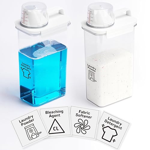 Bikkii Laundry Detergent Dispenser-2 Pack, 78 oz Detergent Dispenser with 4 Removable Labels, Laundry Soap Dispenser for Laundry Room Organization