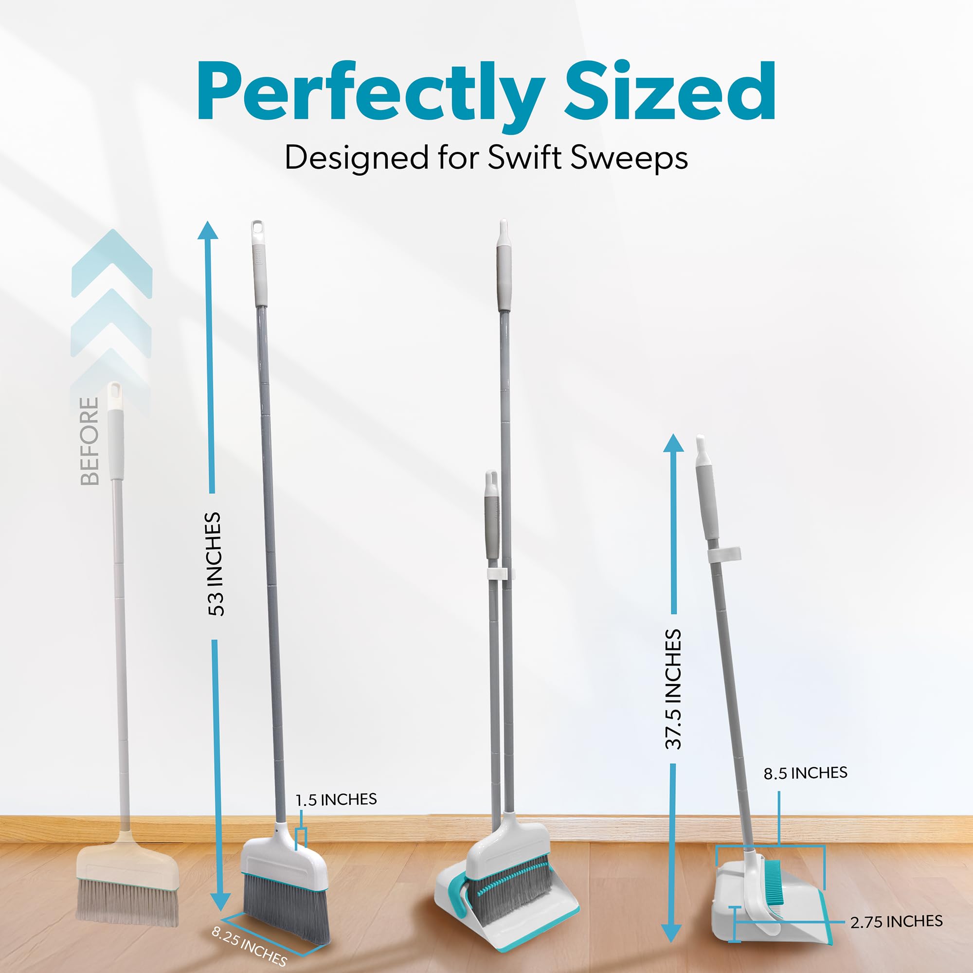 BLACK+DECKER Butler Broom and Dustpan Set for Home, Short Handle, Stand Up and Lightweight Space Saving Dust Pan and Broom Combo for Kitchen, Living