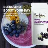 Sunfood Superfoods Organic Acai Powder - Dried Acai Berry Powder Mix for Smoothie Bowls & Drinks, Fruit Source of Antioxidants, Gluten Free, USDA
