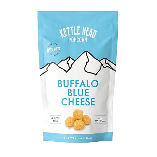 Kettle Head Popcorn Buffalo Blue Cheese, 4.1 oz - Gourmet Spicy Cheesy Popcorn Snack, Bold Buffalo Flavor, Small Batch Popped Corn