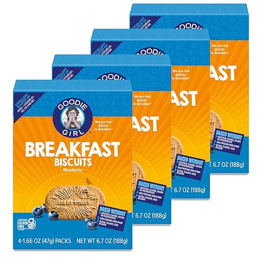 Goodie Girl, Blueberry Breakfast Biscuits - Gluten Free, Peanut Free, Vegan, Kosher - Includes 4 Boxes, 16 Packs Total