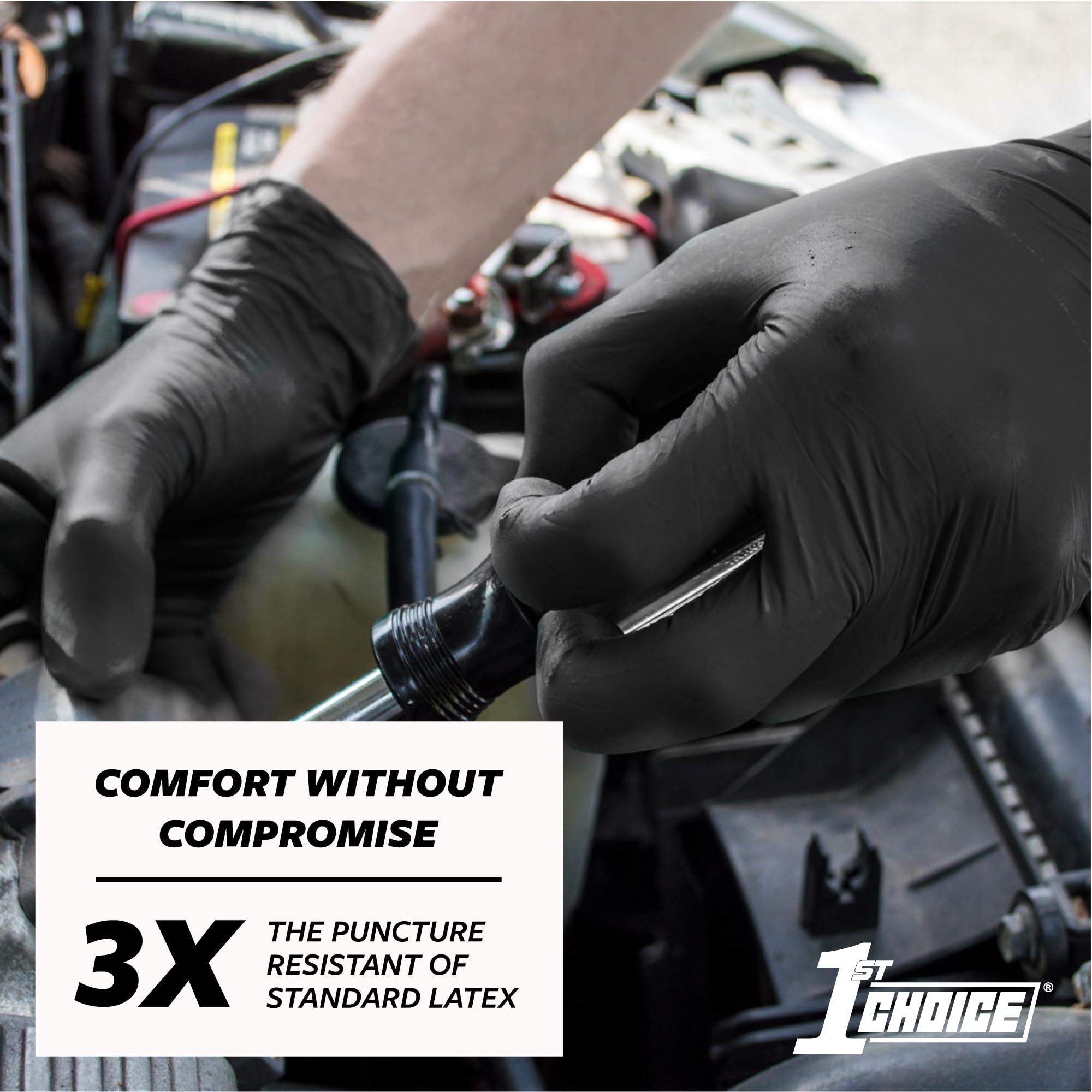 1st Choice Nitrile Gloves, Disposable, Latex-Free, Black, 6 Mil, for Mechanics, Cleaning, Automotive, X-Large, Box of 100