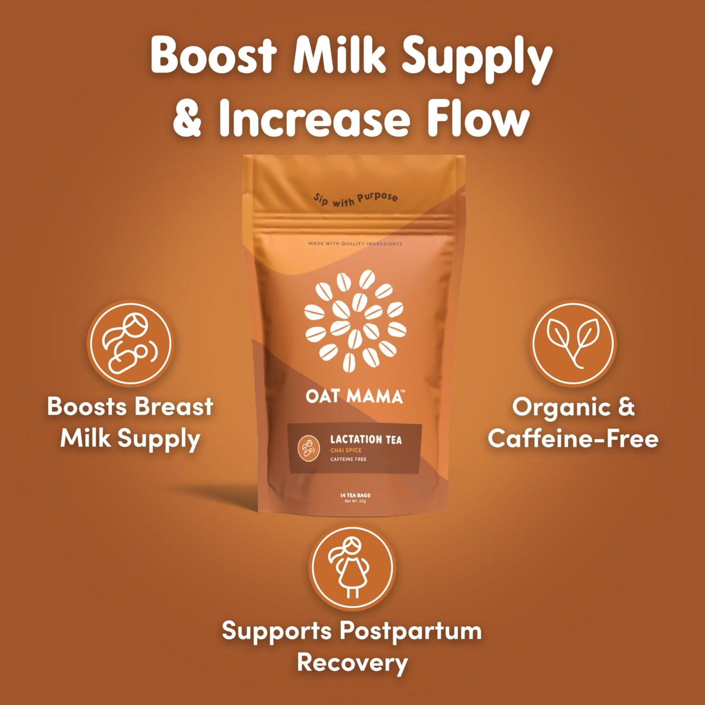 Oat Mama Flavored Microplastics-Free Lactation Tea for Breastfeeding Moms - Chai Spice Flavor - Breastfeeding Essentials for Milk Supply Increase