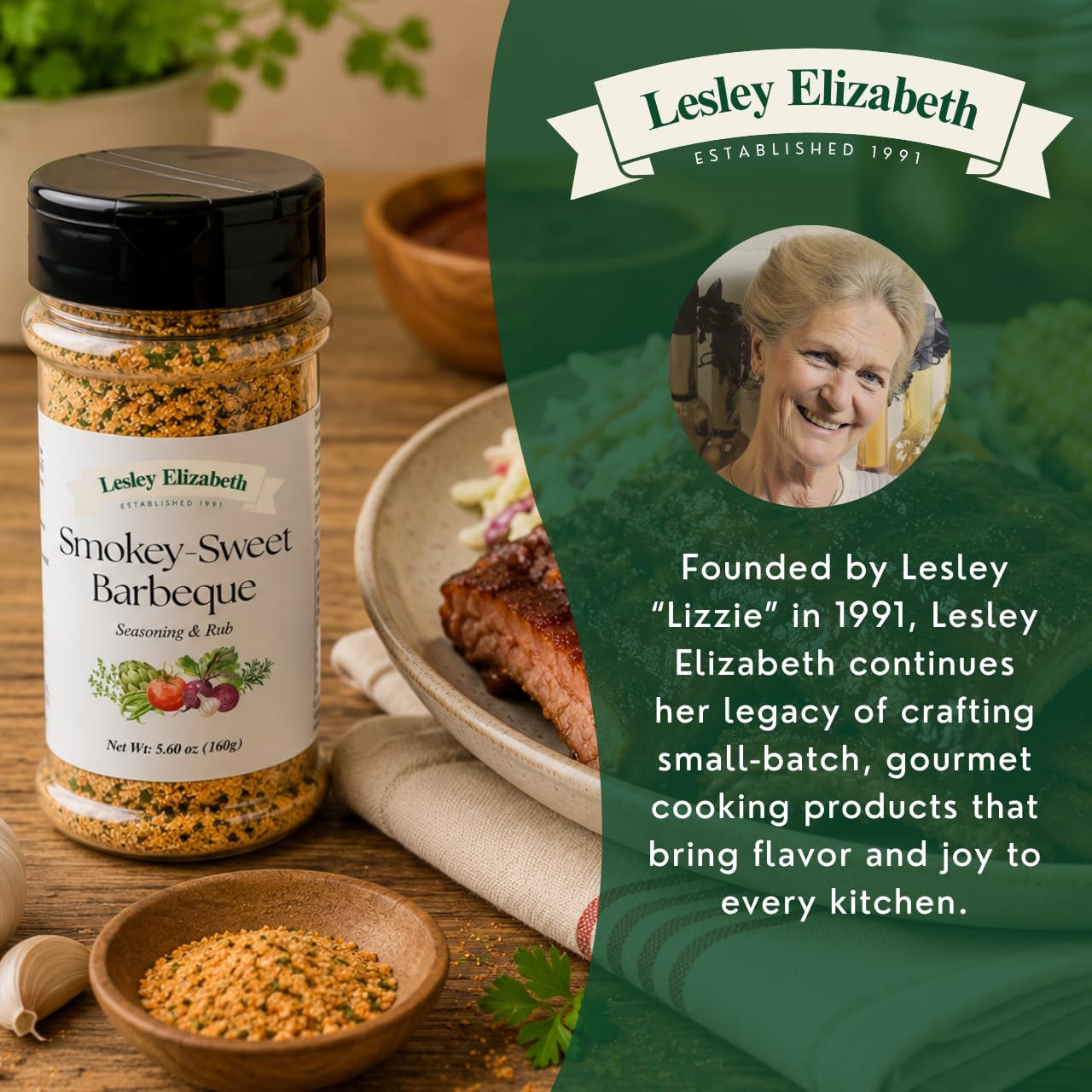 Lesley Elizabeth Smokey-Sweet BBQ Seasoning - Barbeque Rub & Sweet Smoky Spice Blend | All-Purpose Grill & Cooking Rub for Chicken, Beef, Pork