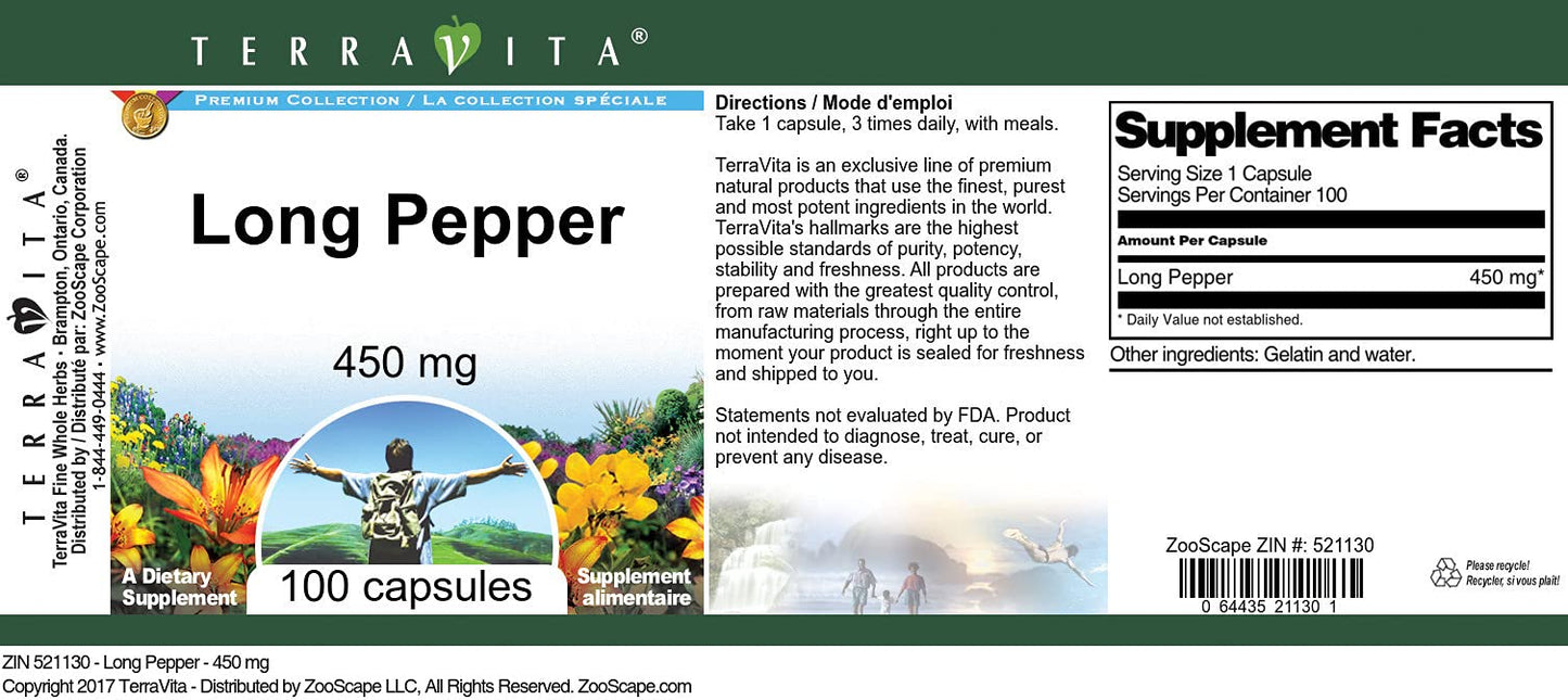 Long Pepper - 450 mg (100 Capsules, ZIN: 521130) - 3 Pack