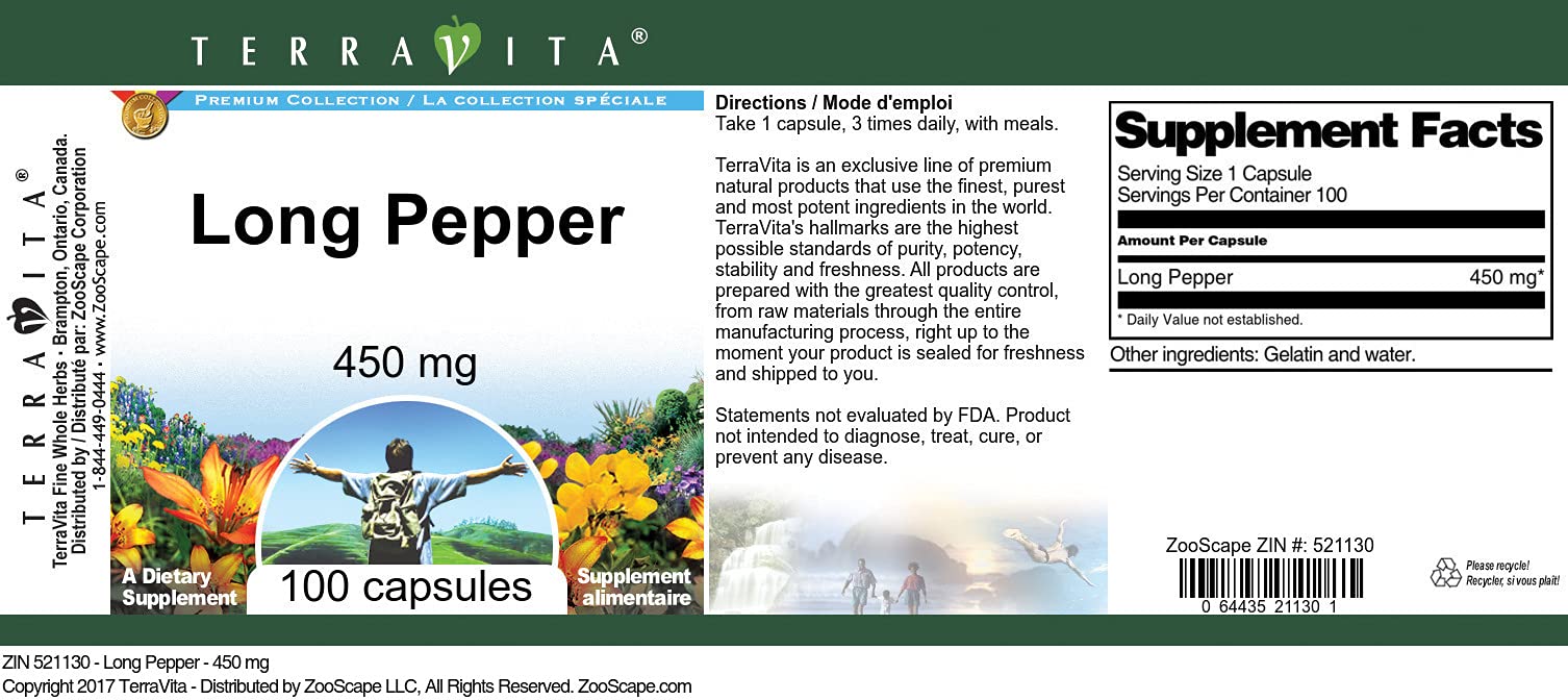 Long Pepper - 450 mg (100 Capsules, ZIN: 521130) - 3 Pack