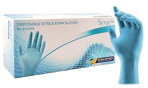 Blue Disposable Nitrile Gloves, 8 mil, Stauffer Sense8, Latex Free, 12" Long Cuff, Powder Free, Tough & Strong - Small (Box of 50)