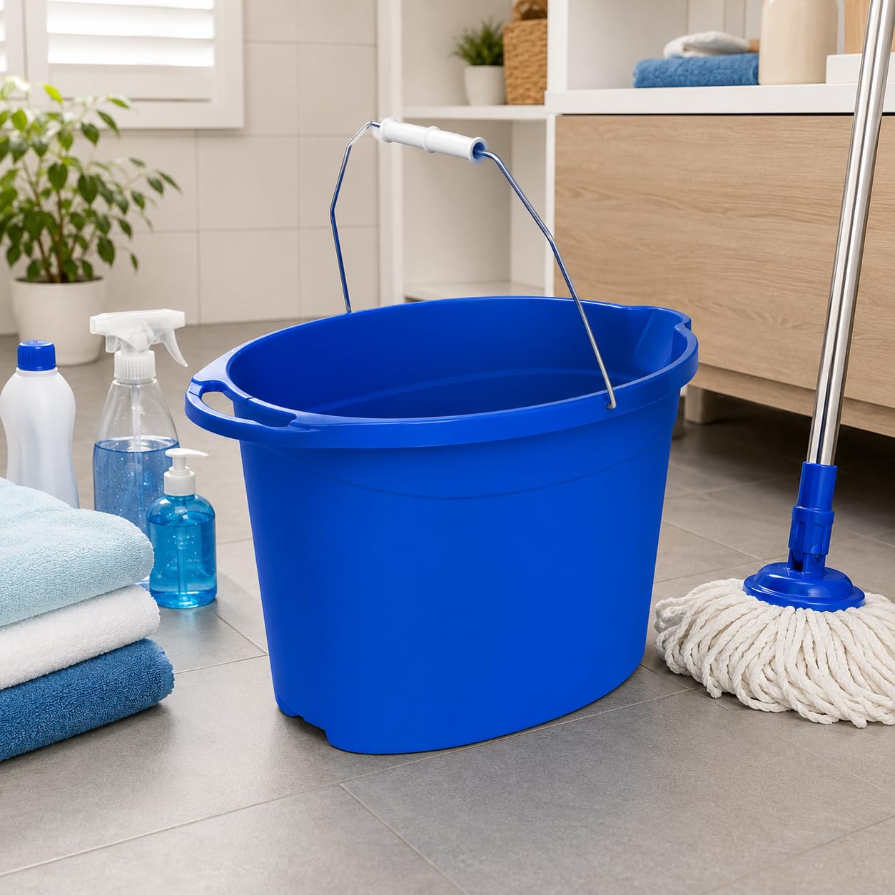 CORVANTA GLOBAL 12 Quart Plastic Oval Bucket, Blue Multi-Purpose Utility Pail for Cleaning, Storage, Rinsing, Laundry, Car Wash, Home, Garage, Indoor
