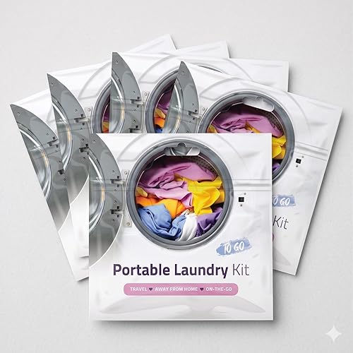 Portable Laundry Kit - Travel Clothes Cleaning Essentials with Liquid Detergent, Stain Remover Wipe, Dryer Sheet & Laundry Bag - Bulk Supply