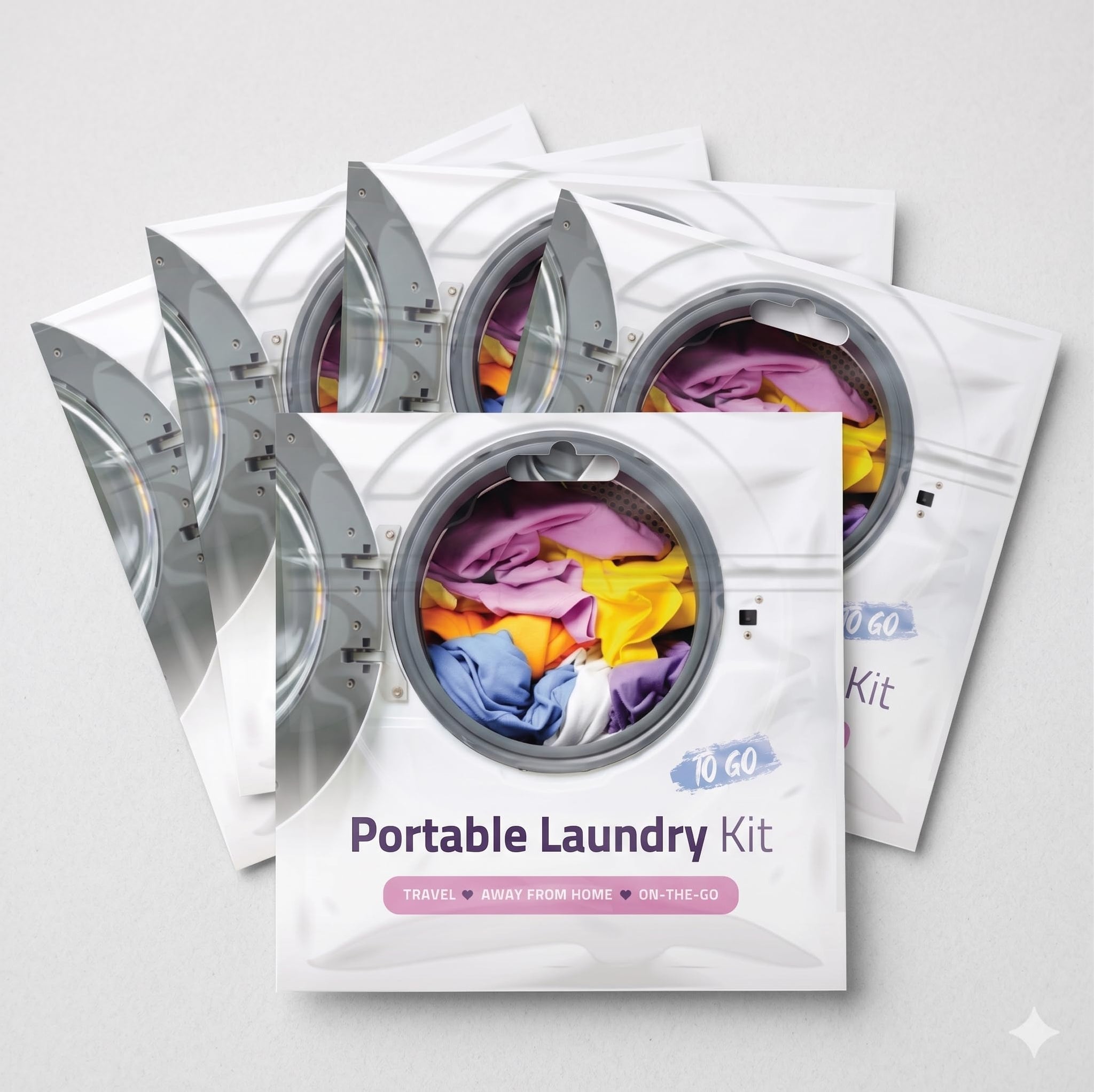 Portable Laundry Kit - Travel Clothes Cleaning Essentials with Liquid Detergent, Stain Remover Wipe, Dryer Sheet & Laundry Bag - Bulk Supply