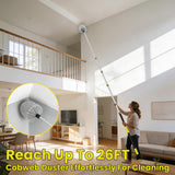 20FT High Reach Cobweb Duster with Extension Pole, Spider Web Brush for Cleaning with 3-12FT Telescopic Pole, 8" Larger Extendable Duster for High