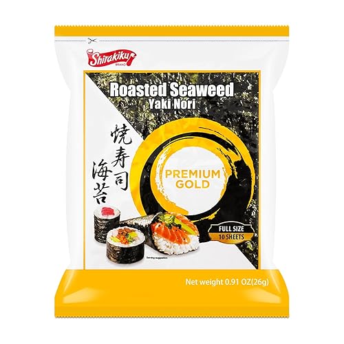 Shirakiku Premium Gold Roasted Seaweed, Yaki Nori, 10 Sheets, Pack of 10