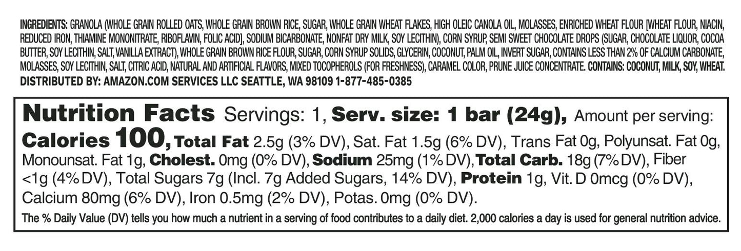 Amazon Brand - Happy Belly Chewy Chocolate Chip Granola Bars, 0.84 oz, 18 Count