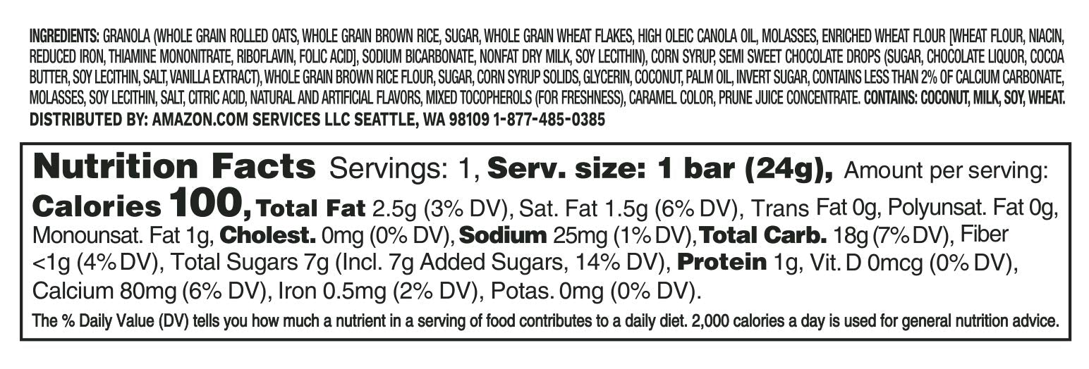 Amazon Brand - Happy Belly Chewy Chocolate Chip Granola Bars, 0.84 oz, 18 Count