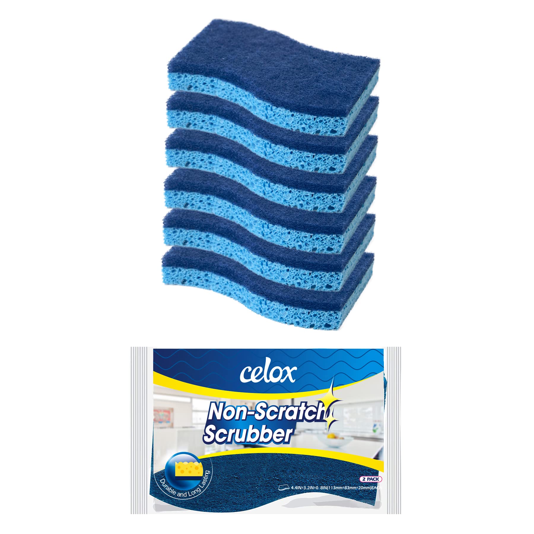 CELOX 6 Pack Non-Scratch Dish Sponge, Dual Sided Kitchen Sponges for Dishes, Long Lasting Dishwashing Household Cleaning Sponges for Kitchen, Easy