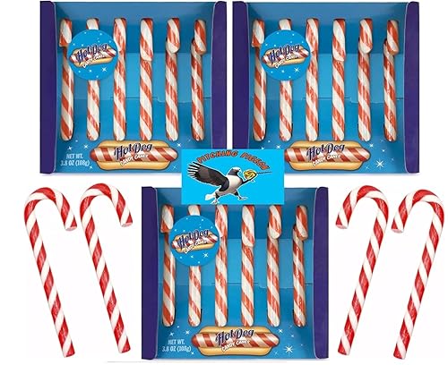 HOT DOG Flavored Christmas Candy Canes 18ct - Funny Savory Holiday Candy, Novelty Gag Gift, Weird Flavor Stocking Stuffers