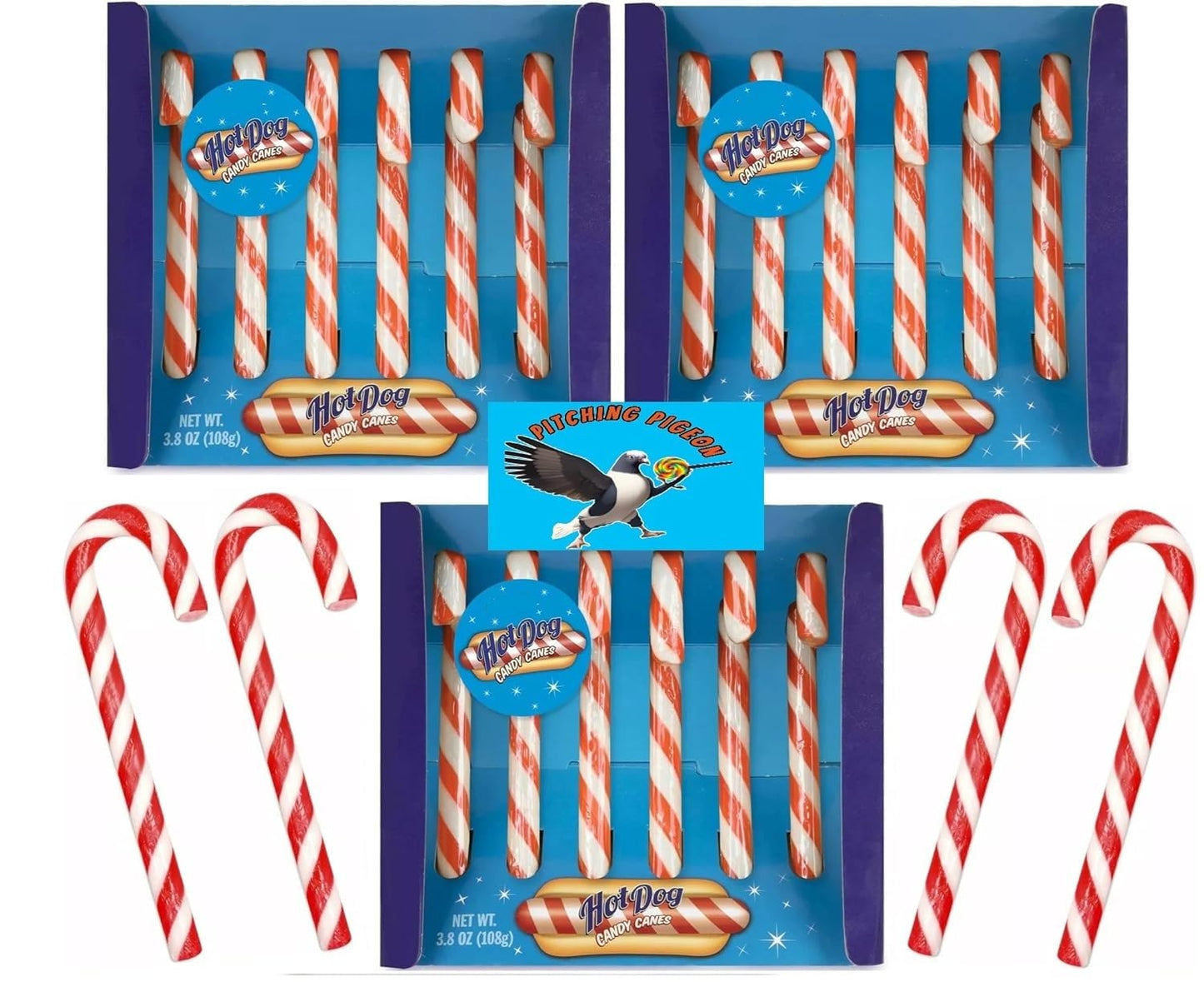 HOT DOG Flavored Christmas Candy Canes 18ct - Funny Savory Holiday Candy, Novelty Gag Gift, Weird Flavor Stocking Stuffers