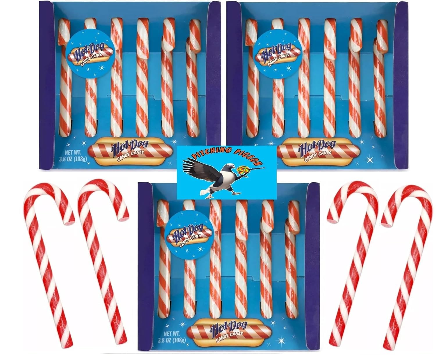 HOT DOG Flavored Christmas Candy Canes 18ct - Funny Savory Holiday Candy, Novelty Gag Gift, Weird Flavor Stocking Stuffers