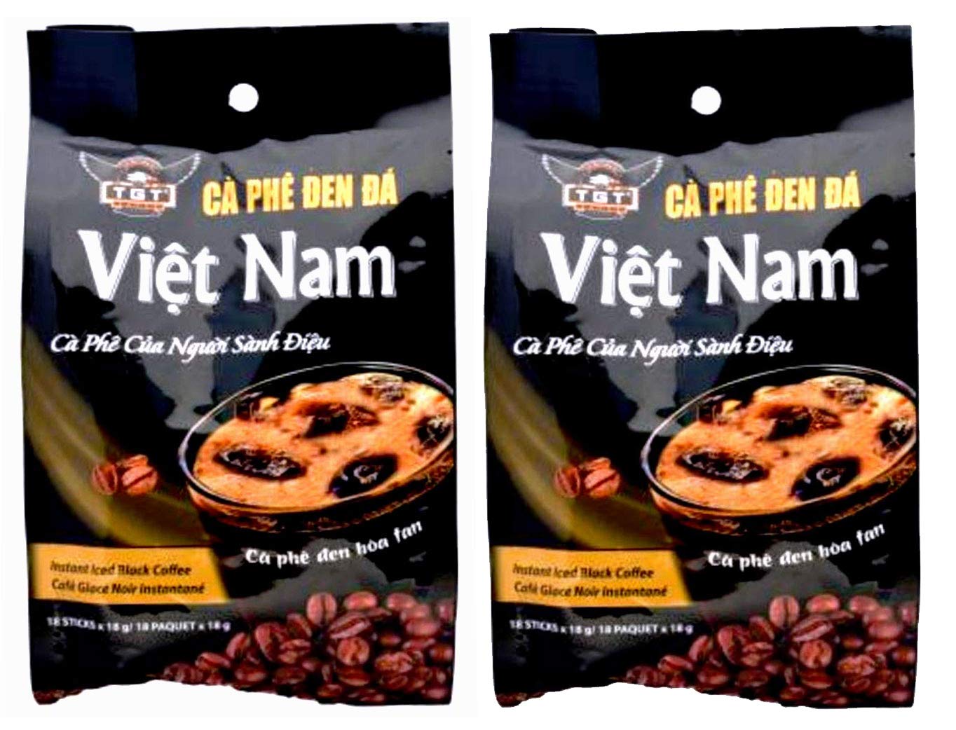 TGT Instant Iced Black Coffee, The Original Vietnamese Instant Coffee Mix, Café ?en Hòa Tan, Coffee Packets Single Serve, Great Coffee Gift for Office
