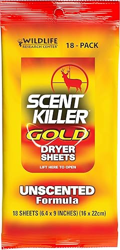 Wildlife Research Scent Killer Gold Dryer Sheets (Unscented) 18 Count (Pack of 1)