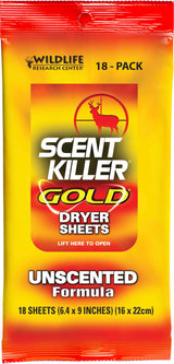 Wildlife Research Scent Killer Gold Dryer Sheets (Unscented) 18 Count (Pack of 1)