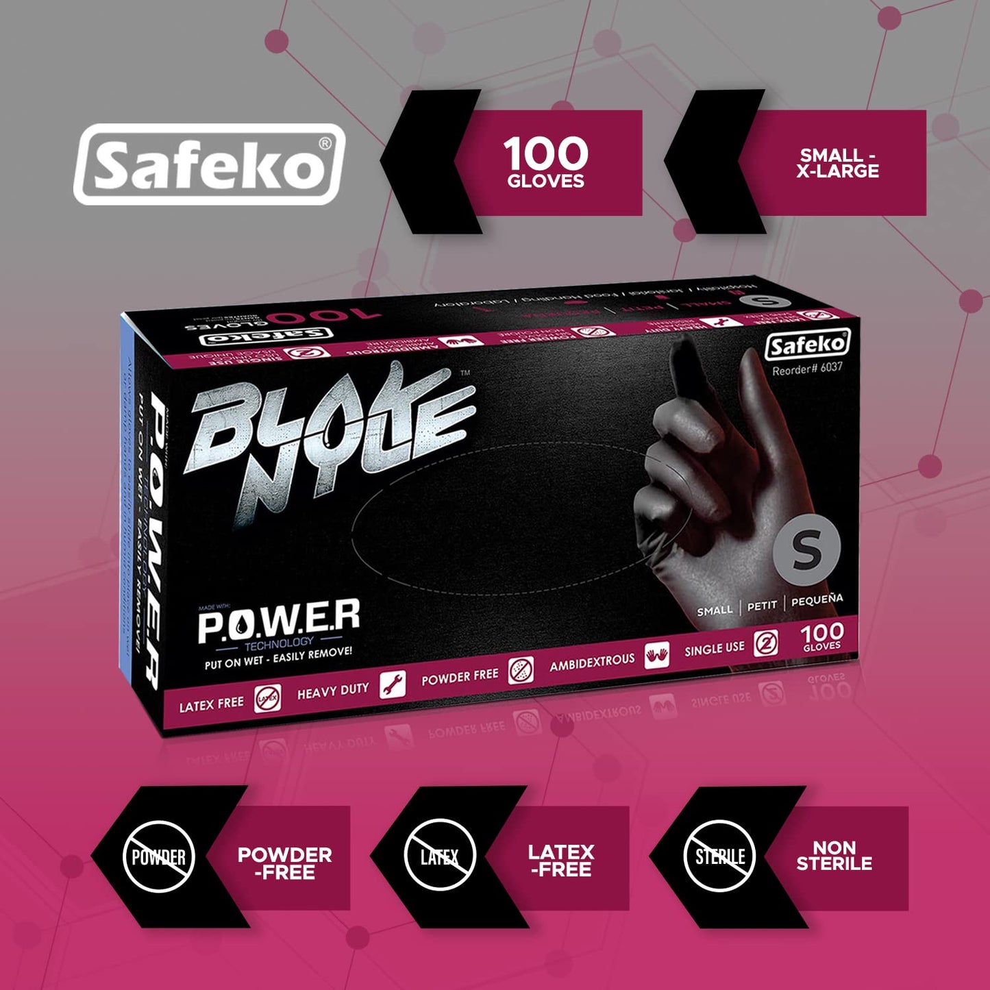 SAFEKO Large Blak Nyle Gloves (100 Count/Box)
