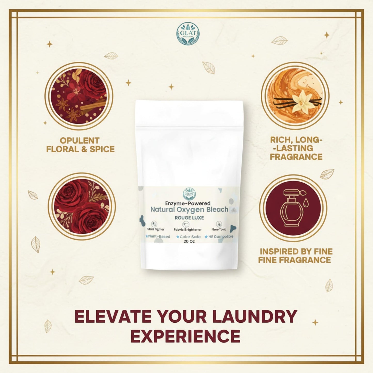 GLAT Group Enzyme-Powered Natural Oxygen Bleach (Powder) - Rouge Luxe| Chlorine-Free Stain Remover & Laundry Whitener | Safe for Colors, Septic, Baby