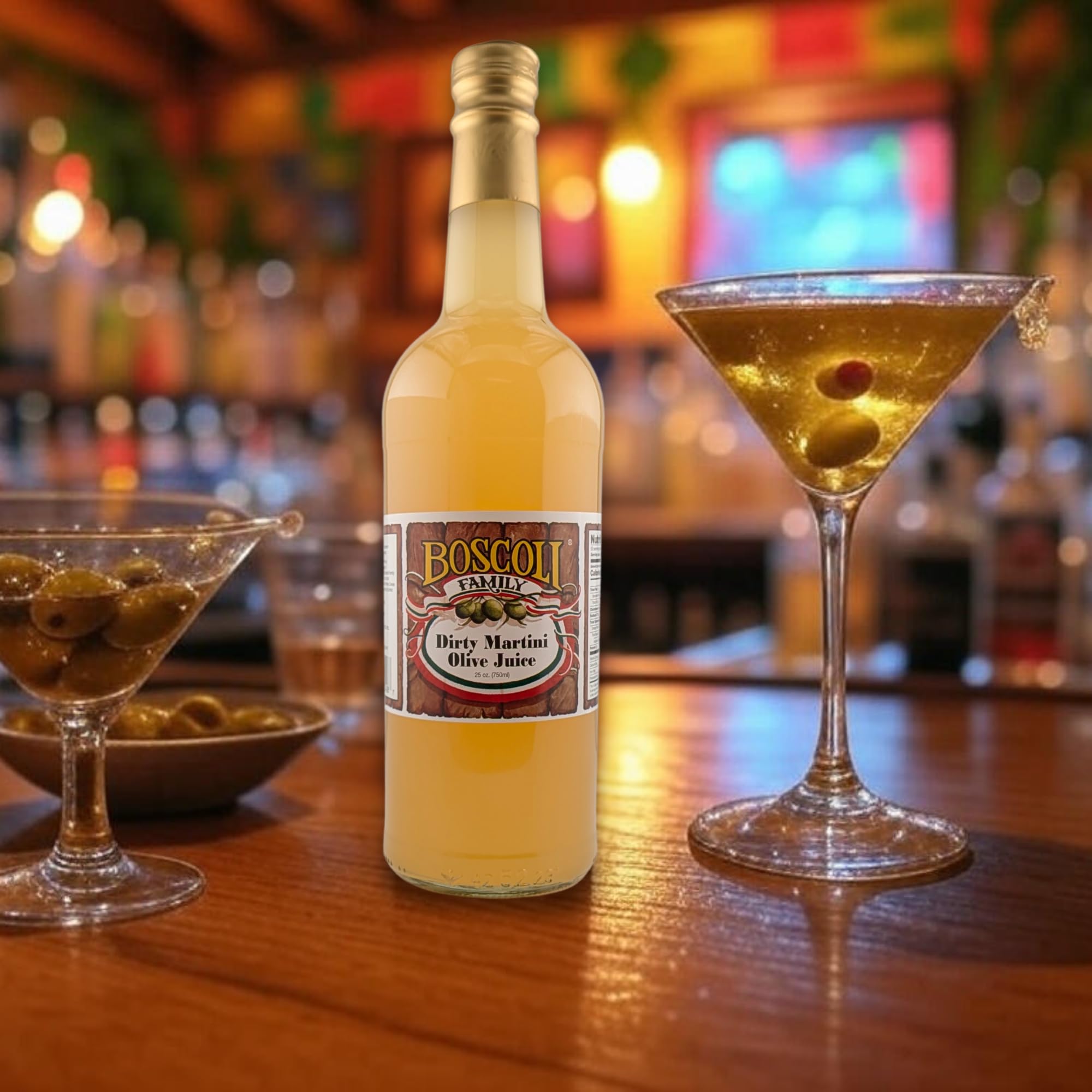 Boscoli Dirty Martini Olive Juice - 25 oz Bottle, Pack of 2, All Natural, Gluten-Free - Premium Cocktail Mixer for Martinis & Bloody Marys