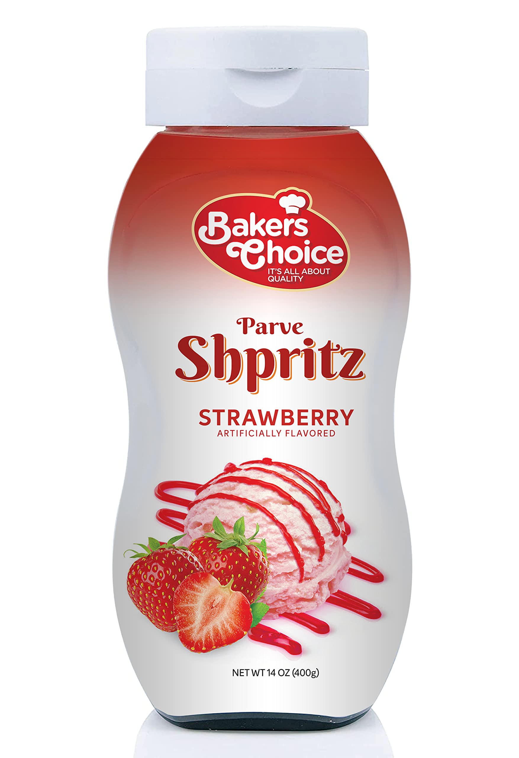 Strawberry Syrup - Ice Cream Toppings Spritz - 14 Ounce - Strawberry Sauce Squeeze Bottle Decorative Pancake - Kosher - by Bakers Choice