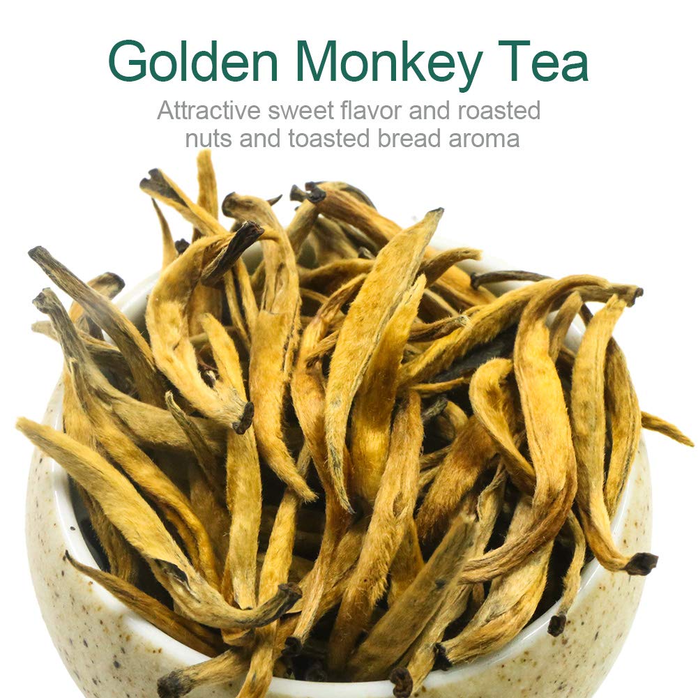 FullChea - Imperial Golden Monkey Black Tea - Yunnan Loose Leaf - Naturally Roasted Nuts Flavor - 4oz / 113g