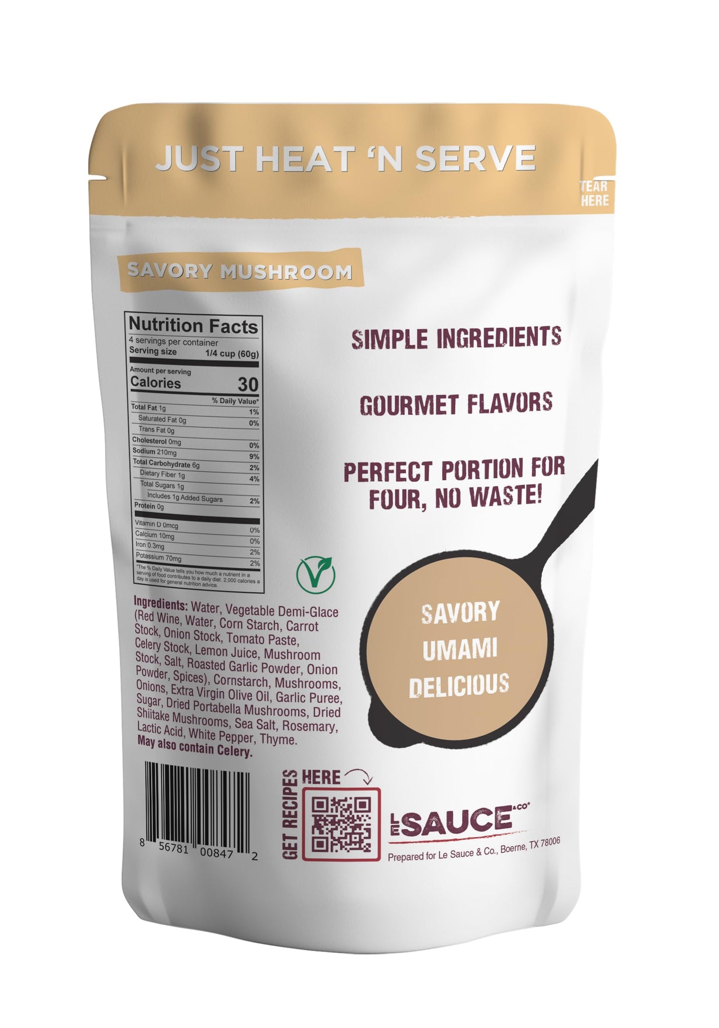 Le Sauce & Co. 4 serving Savory Mushroom Gourmet Gravy (2-pack) - Real Food Ingredients, Steak Sauce, Chicken Sauce, Dressing, Meats Prepared Foods