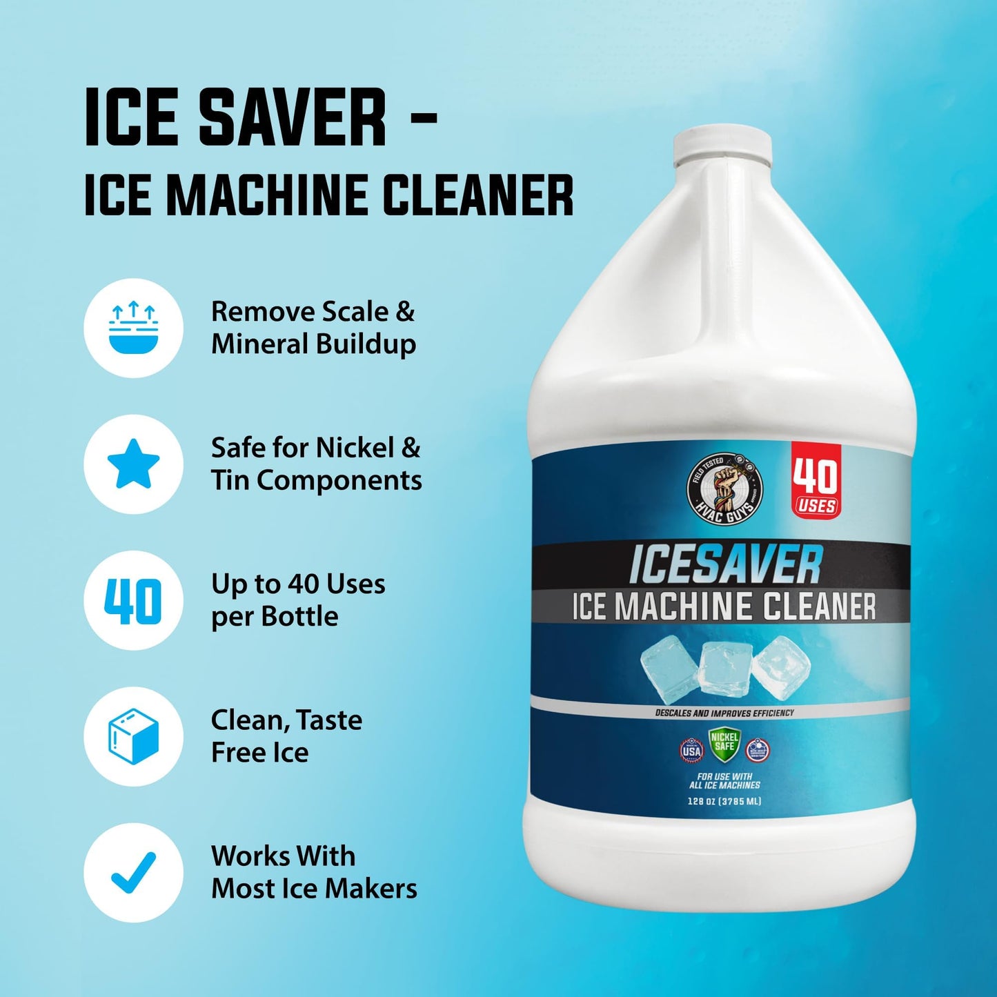HVAC Guys Ice Machine Cleaner and Descaler 1 Gallon (40 Uses) Removes Scale and Mineral Buildup for Clean, Fresh-Tasting Ice, Nickel and Tin Safe