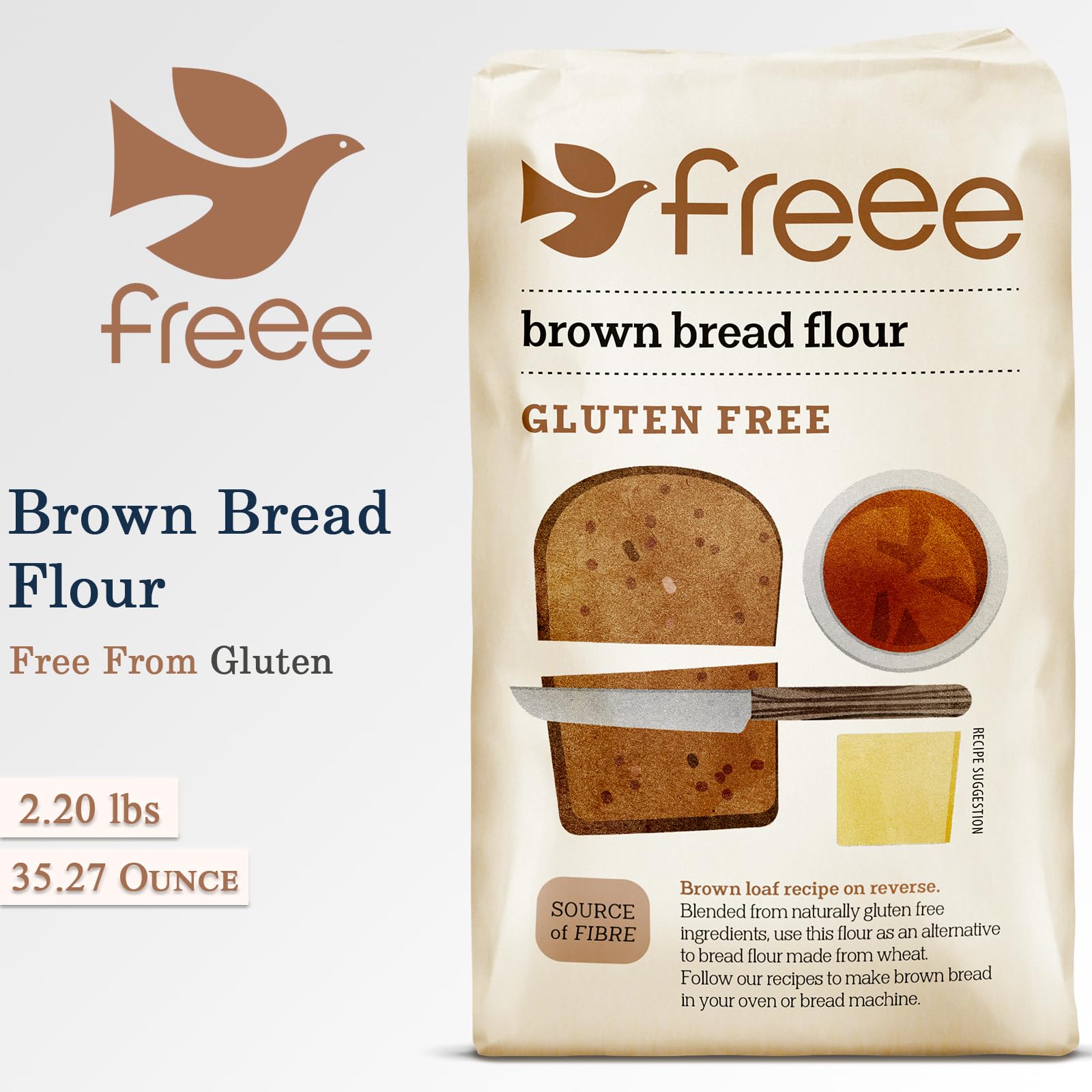 freee Brown Bread Flour | Unbleached & Gluten-Free | Freshly Milled Wheat Flour for Home Bread Baking & Bread Machine | Imported from UK | 35.27 Oz (1kg)