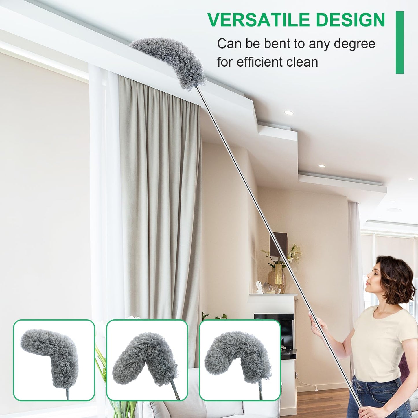 Microfiber Feather Duster with Extendable Pole, 100-inch Extra-Long Dusters Telescoping Cobweb Duster for Cleaning, Bendable and Washable Microfiber
