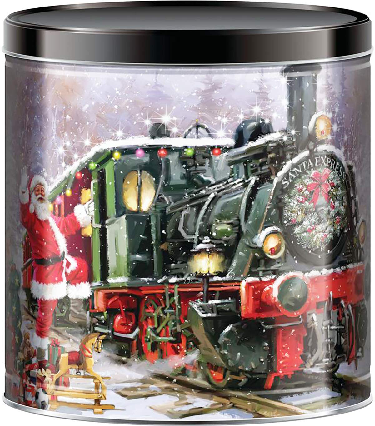 GiftPop Santa Express Assorted Flavors Popcorn, Green Train Santa, 24 Oz Tin