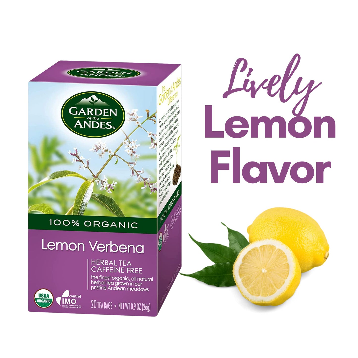 Garden of the Andes Herbal Organic Decaf Lemon Verbena Hot Tea Bags, 0.9 oz, 20 Count (Pack of 3)…