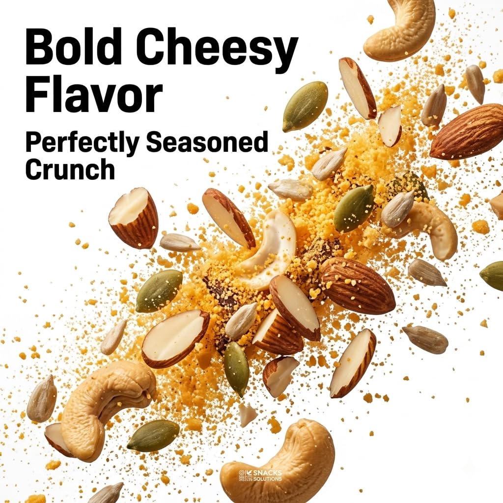 Snacks Solutions Nut & Seed Medley - Healthy Snack & Salad Topper with 6g Plant Protein, Vegan & Gluten Free, Roasted Crunch, Cheese Flavour - 2 oz