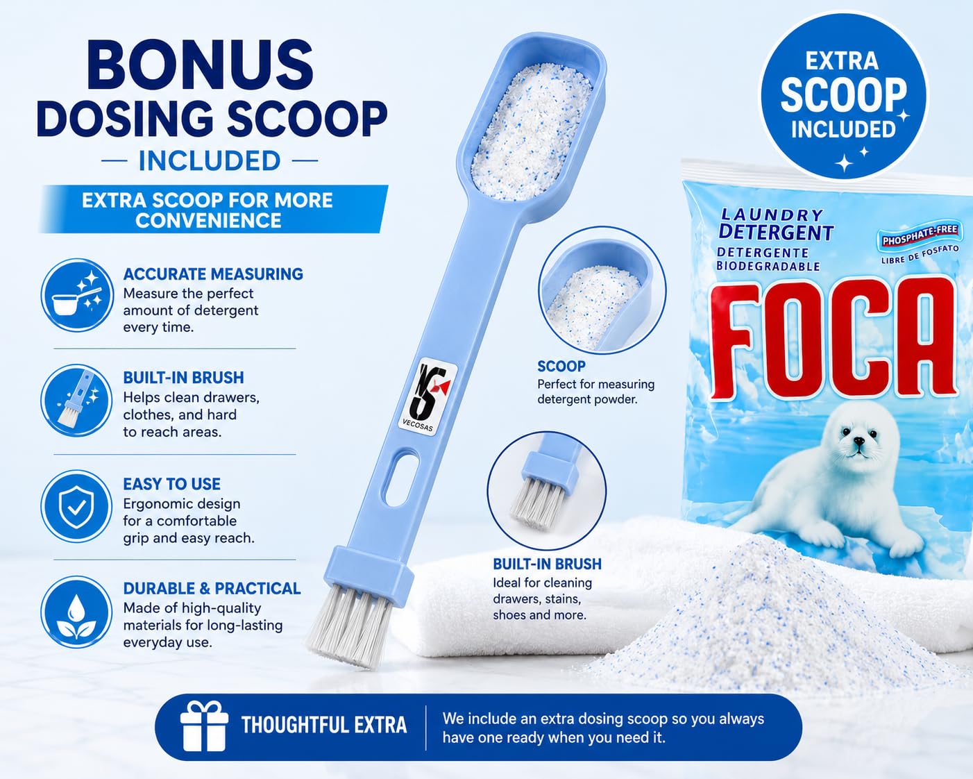 VECOSAS Foca Laundry Detergent 4.4 lb Bag - with Spoon., 4.41 Pound (Pack of 1)