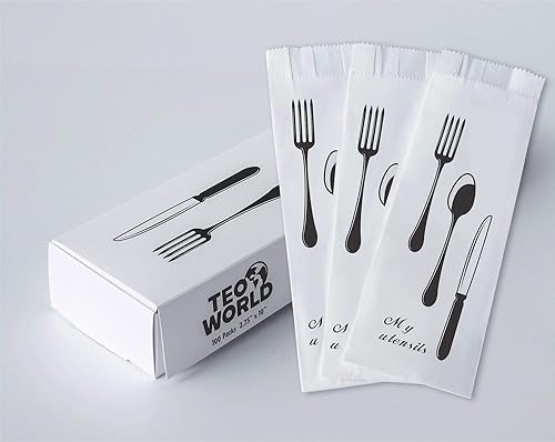 100 Pack 100% White Kraft Paper Bags, 2.75 x 10 inches White Plain Bag Kitchen Cutlery Utensils Holder