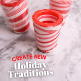 Sweetzo Christmas Edible Candy Cane Stirring Spoons and Shot Glasses, Red and White Peppermint Flavored Utensils - 24 Spoons (3 Glasses)