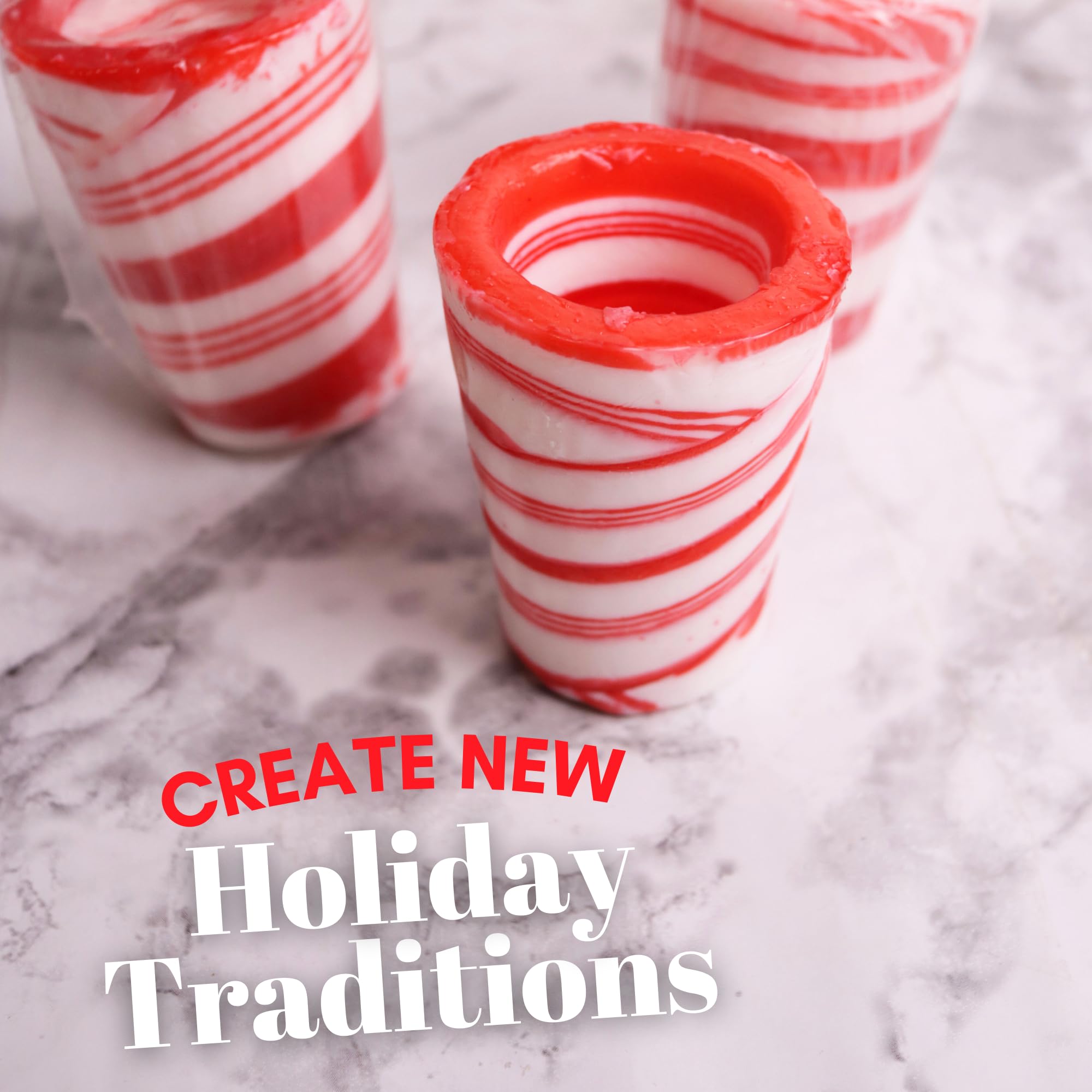 Sweetzo Christmas Edible Candy Cane Stirring Spoons and Shot Glasses, Red and White Peppermint Flavored Utensils - 24 Spoons (3 Glasses)