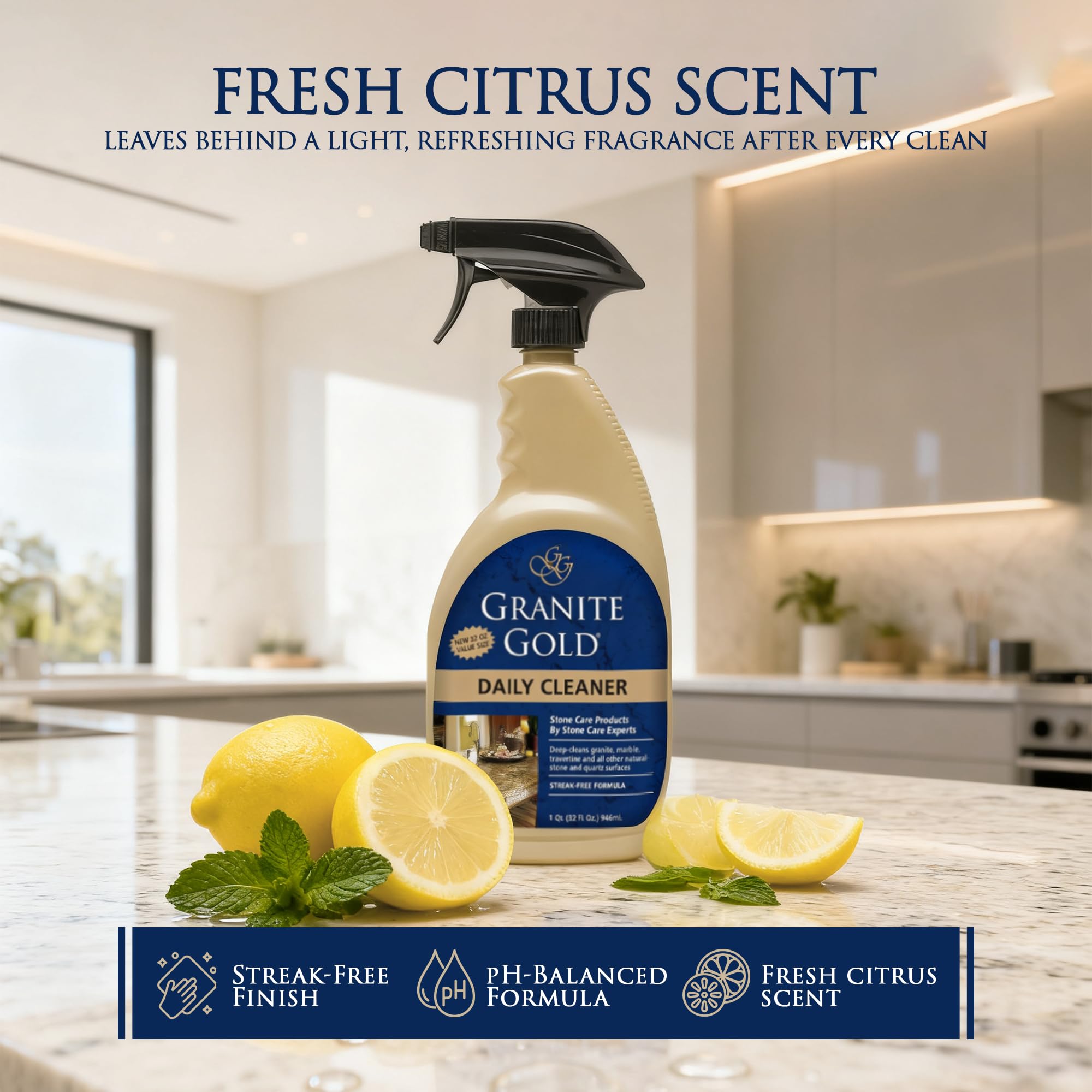 Granite Gold Daily Cleaner for Granite, Marble & Other Natural Stone & Quartz Surfaces, 32 Ounces
