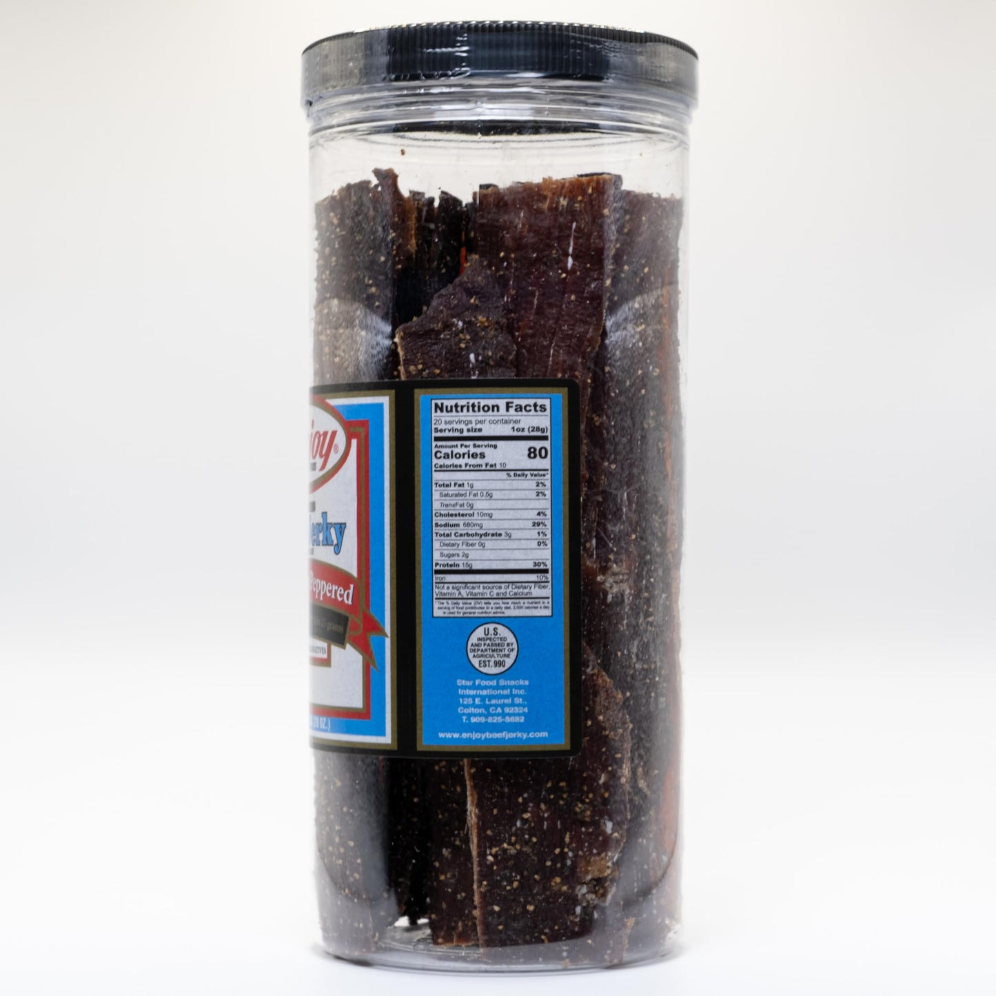 Enjoy Old Fashion Peppered Beef Jerky 20 oz Jar (Pack of 1) | 32 Count | Traditional Style | High Protein | Low Fat | No Trans Fat | No Preservatives