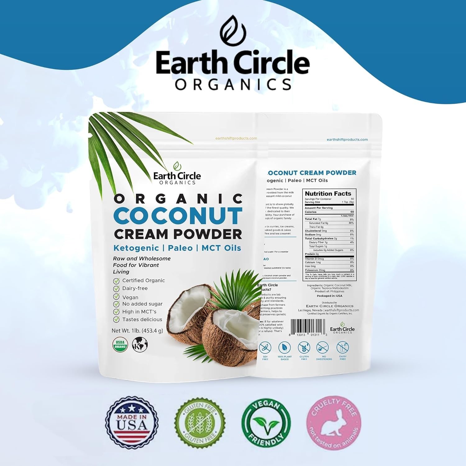 Organic Coconut Milk Powder | Vegan Keto Coconut Creamer, Dairy-Free, Gluten-Free, No Added Sugar, High in MCTs, Antioxidants, & Iron | For Smoothies, Baking, & Cooking (1 Pound, Pack of 1)
