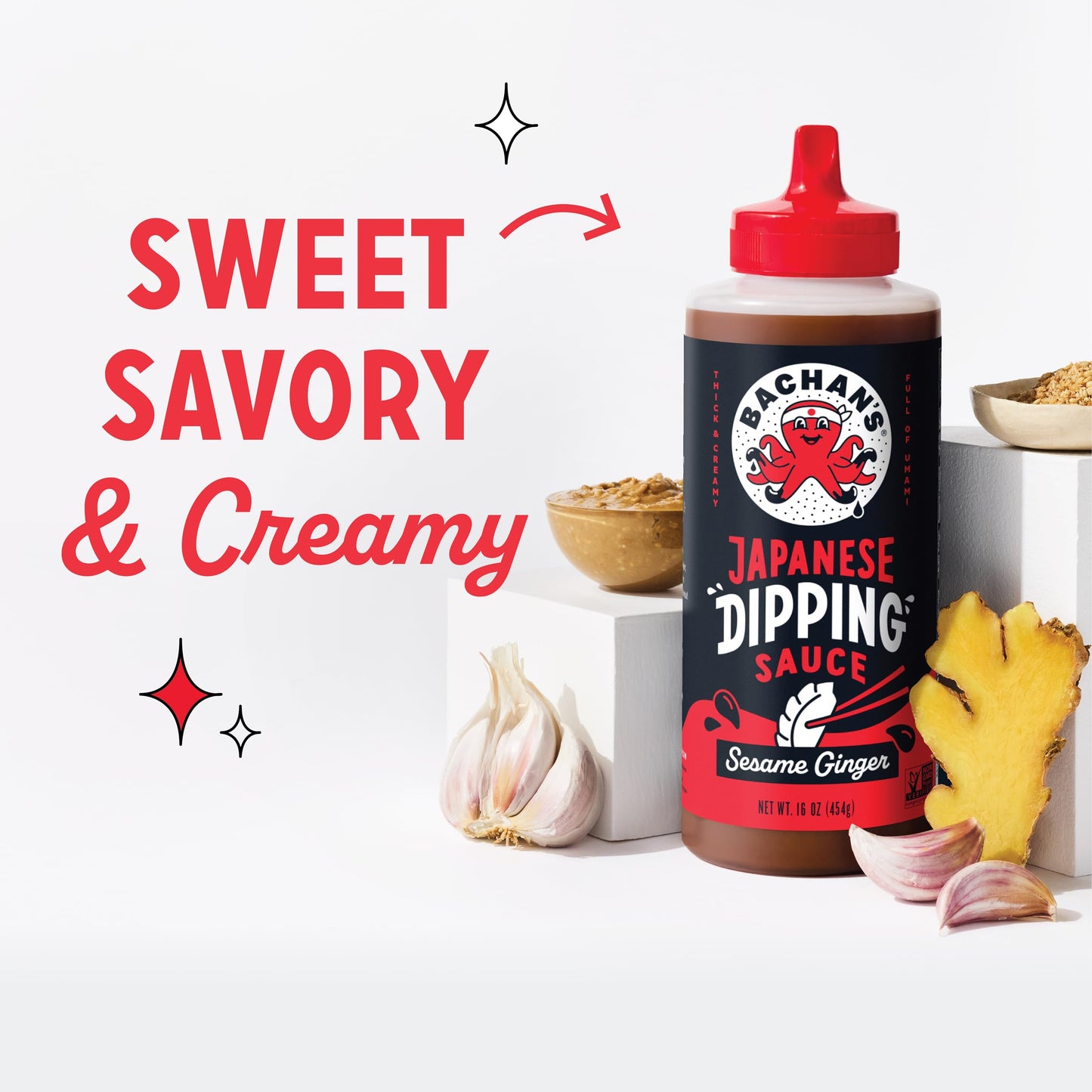 Bachan's Japanese Dipping Sauce - Sesame Ginger, 16 Oz Bottle, Cold-Filled, Non GMO, No Preservatives, No Nut, Non Dairy, Vegan and BPA free. Dipping